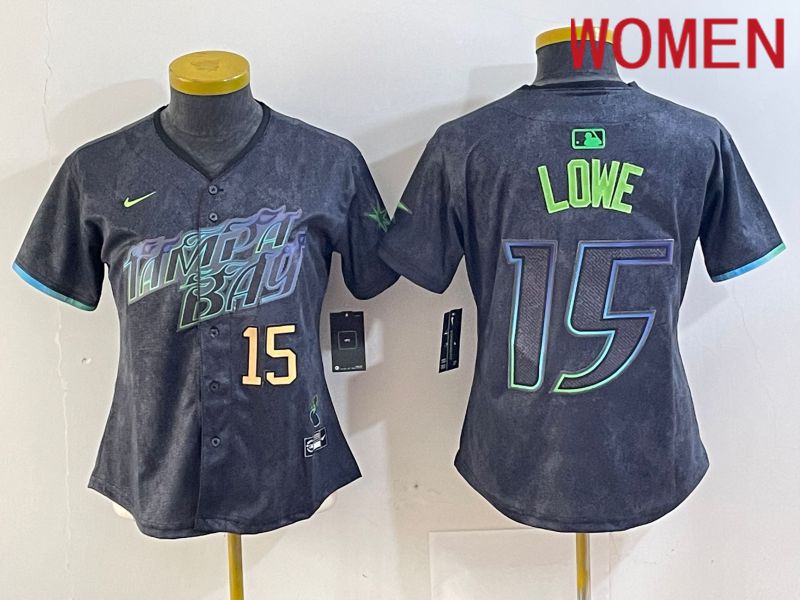 Women Tampa Bay Rays 15 Lowe Black City Edition Nike 2024 MLB Jersey style 2